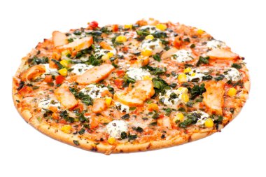 beyaz zemin üzerinde tavuk pizza