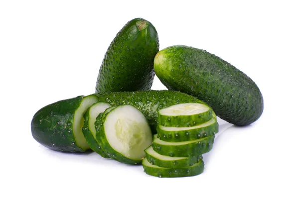 Cucumber and slices isolated over white background — Stock Photo, Image