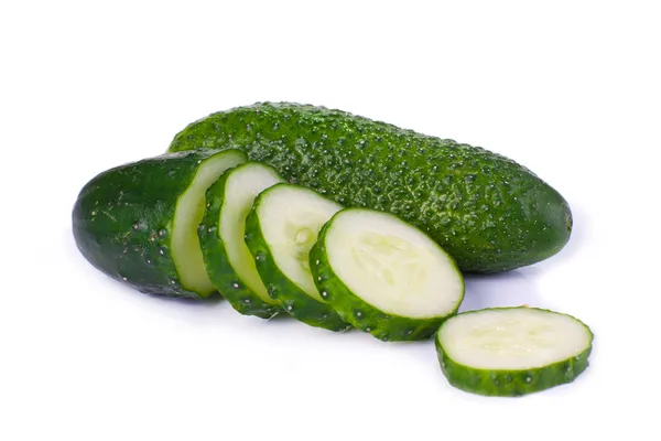 Cucumber and slices isolated over white background — Stock Photo, Image