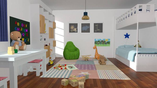 Детская комната с двухъярусными кроватями