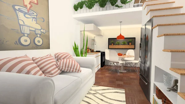 Tiny House Living Room Interior — Foto de Stock