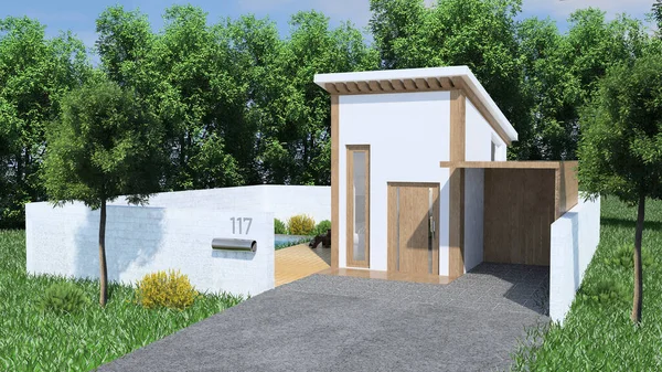 Маленький Крихітний Будинок Садом Басейном — стокове фото
