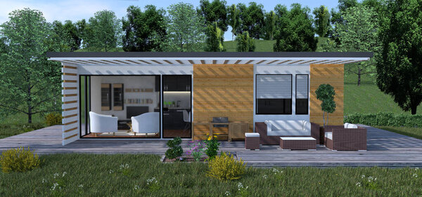 tiny small house with terrace and canopy	