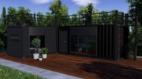 Small House Shipping Containers Forest — Foto de Stock