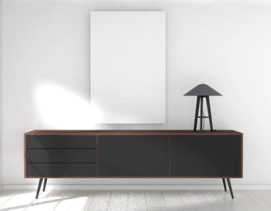 Beyaz oda, oturma odası, 3D çizim, 3D resim.