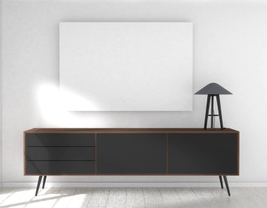 Beyaz oda, oturma odası, 3D çizim, 3D resim.