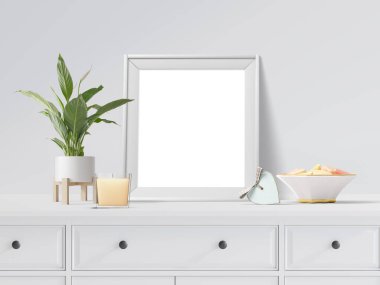 modern interior with a Photo Frame for Mockup and flowers, 3d Illustration, 3d Rendering