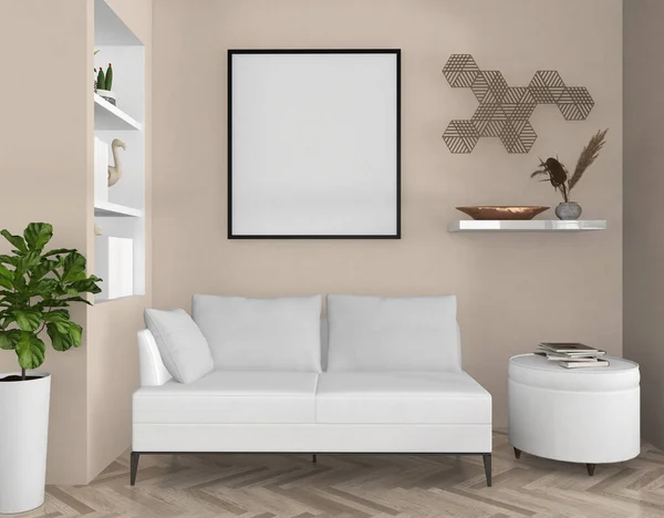 Modern Living Room Sofa Mockup Frame Rendering Illustration — Zdjęcie stockowe