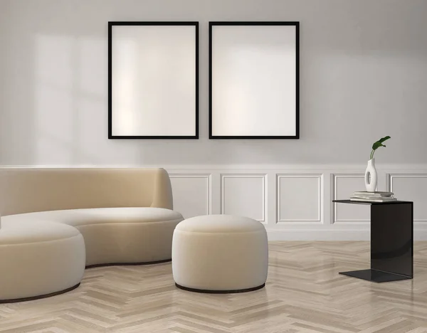 Modern Living Room Sofa Mockup Frame Rendering Illustration —  Fotos de Stock