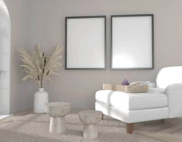 Modern Living Room Sofa Mockup Frames Rendering Illustration — Zdjęcie stockowe