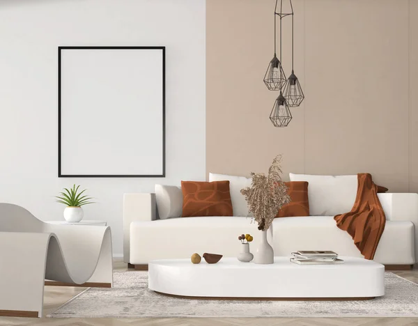 Modern Living Room Sofa Blank Picture Frame — 图库照片