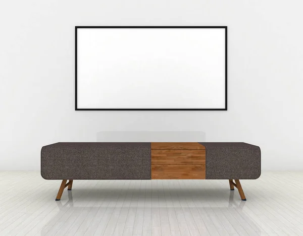 Modern White Living Room Billboard Bench Rendering Illustration —  Fotos de Stock