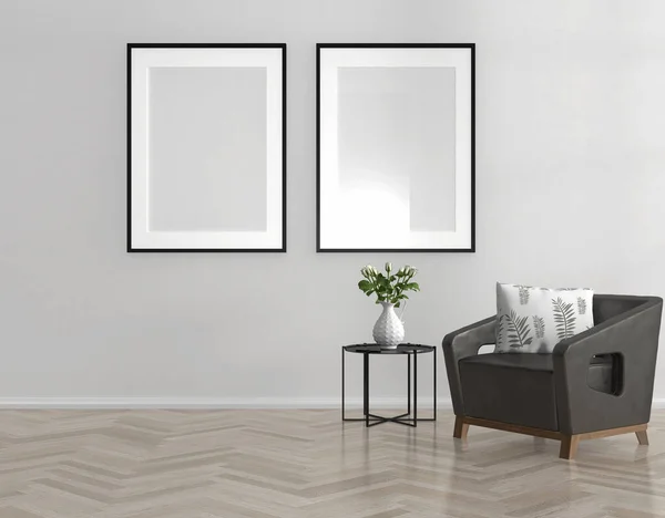 Mockup Frames Room Wall Chair Rendering Illustration — 图库照片