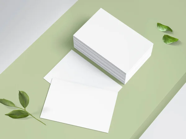 Mockup Business Card Green Background Rendering Illustration — Stock Fotó