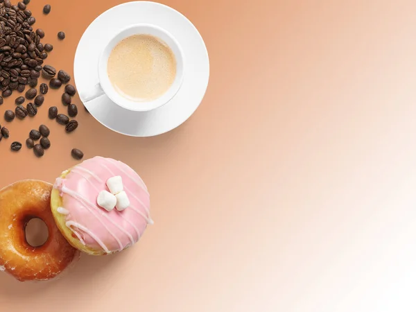 cup of coffee and donuts, 3d illustration, 3d render