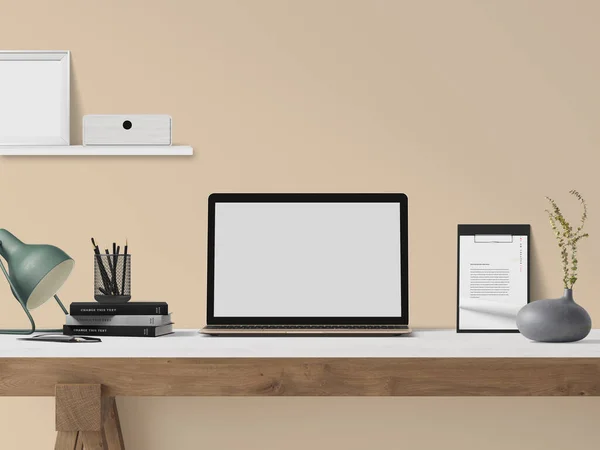 Modern Office Interior Laptop Illustration Rendering — Stock fotografie