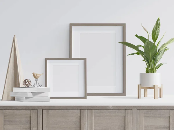 White Room Photo Frames Sideboard Illustration Rendering — Fotografia de Stock