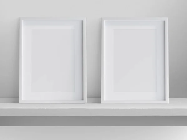 Ratio Ratio Photo Frames White Border Shelf Illustration Rendering — Stok fotoğraf