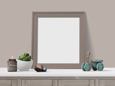 Square Picture Frame with flowers in the interior, 3d Illustration, 3d Renderin