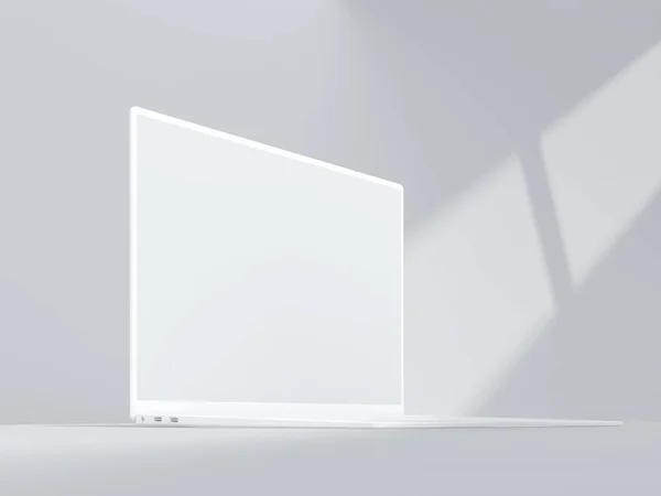 white Laptop with white background and Screen, Display for Mockup, 3d Illustration, 3d renderin