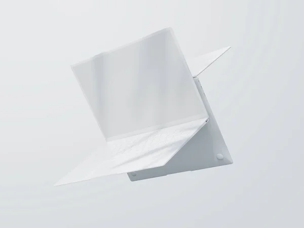 flying laptops on white background, 3d Illustration, 3d Rendering