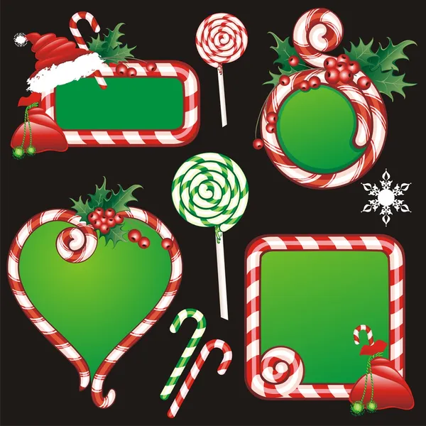 Colección de Navidad. Marcos y caramelos de azúcar . — Vector de stock