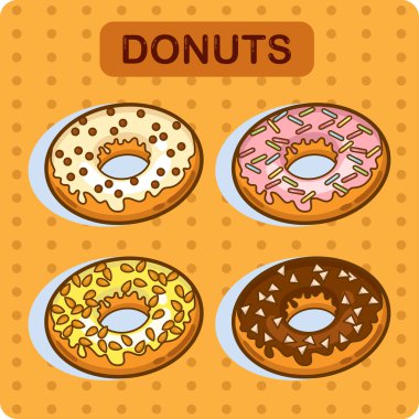 lezzetli bir poğaça - karikatür vektör. donuts kümesi. karikatür çizimi.