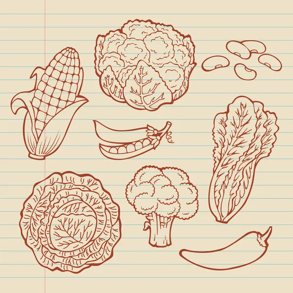 野菜のセットです。メニューを表示します。手の図面、レトロです.健康食品. — ストックベクタ