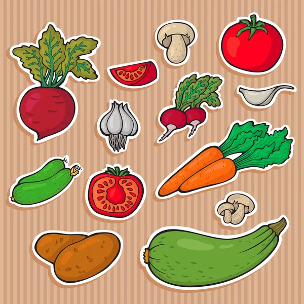 Set of vector icons, vegetable stickers. Fresh vegetables. — Stock Vector