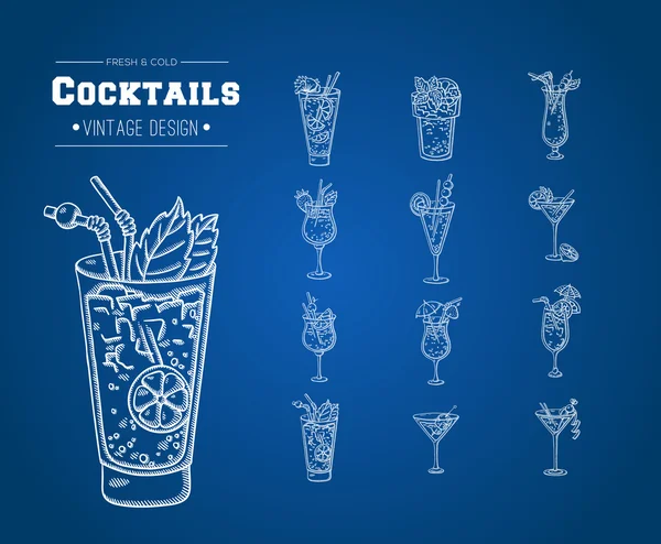 Un grand ensemble de cocktails frais . — Image vectorielle