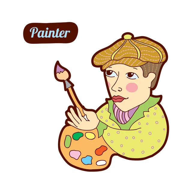 Painter. Vintage profession, cartoon style. Child illustration. — Stock Vector