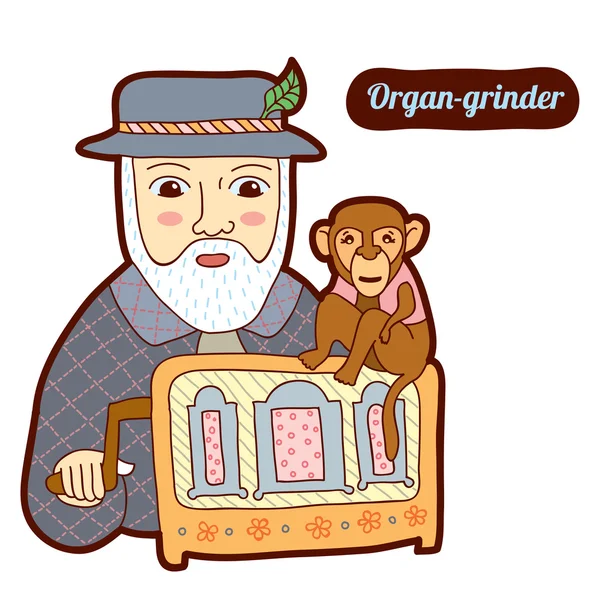 Organ-ginger. Vintage profession, cartoon style. Child illustration. — Stock Vector