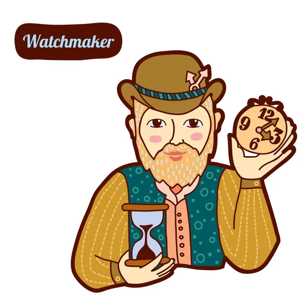 Watchmaster. Vintage profession, cartoon style. Child illustration. — Stock Vector