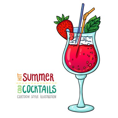karikatür tarzı taze kokteyl Illustration. sıcak yaz - soğuk kokteyller.