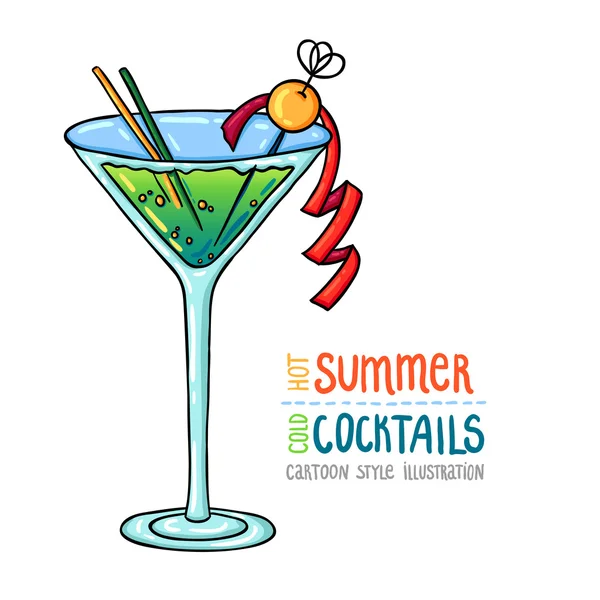 Мультиплікаційний стиль ілюстрація свіжого коктейлю. Гаряче літо - холодні коктейлі . — стоковий вектор