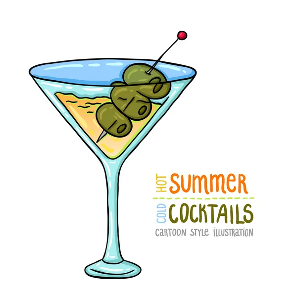 Illustration de style dessin animé de cocktail frais. Été chaud - cocktails froids . — Image vectorielle