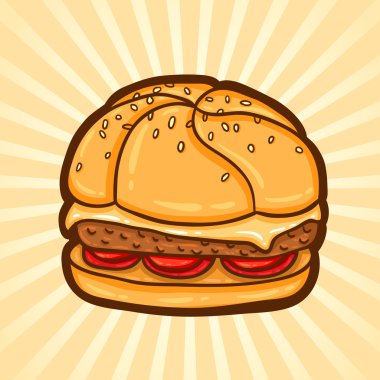 çizburger. Fast food karikatür tarzı. yalıtılmış nesne, kolay düzenlemek için.