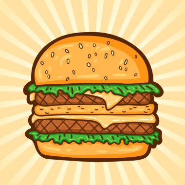 büyük hamburger. Fast food karikatür tarzı. yalıtılmış nesne, kolay düzenlemek için.