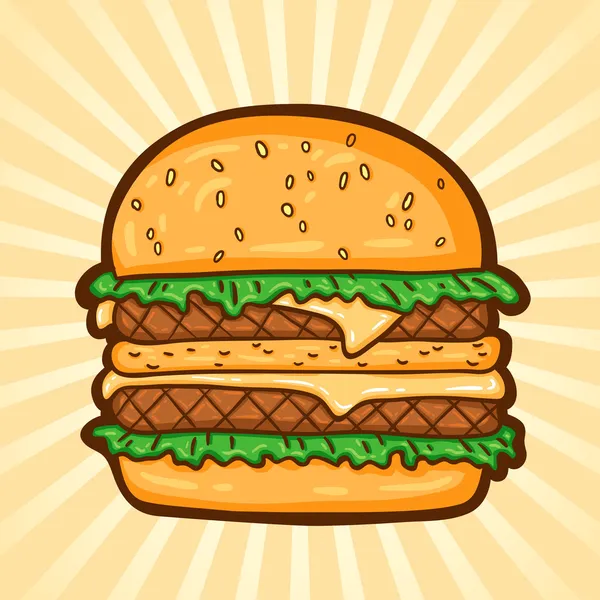 Un gros burger. Restauration rapide dans le style dessin animé. Objet isolé, facile à éditer . — Image vectorielle