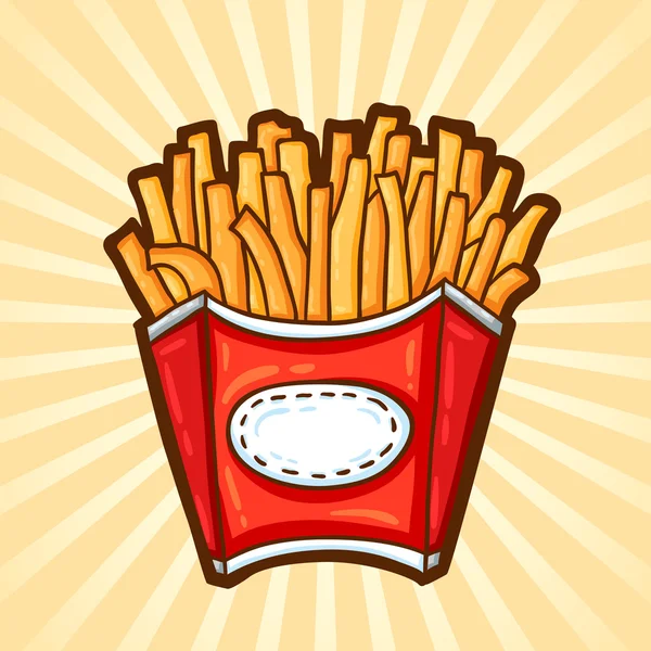Patatine fritte. Fast food in stile cartone animato. Oggetto isolato, facile da modificare . — Vettoriale Stock