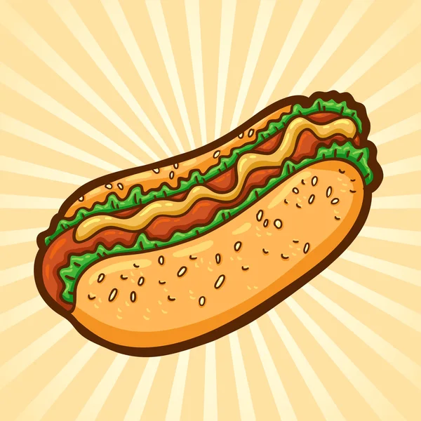 Hot dog. fast foody w stylu cartoon. na białym tle obiekt, łatwe do edycji. — Wektor stockowy