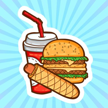fast food karikatür tarzı güzellik arka plan üzerinde ayarlayın. izole nesneleri. poster şablonu.