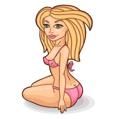 Yüzme elbiseli güzellik kız. pin up tarzı. Vintage. karikatür tarzı. Beyaz arka planda, kolay düzenleme için yalıtılmış nesne.
