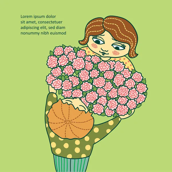 Jongen geeft een meisje bloemen. — Stockvector