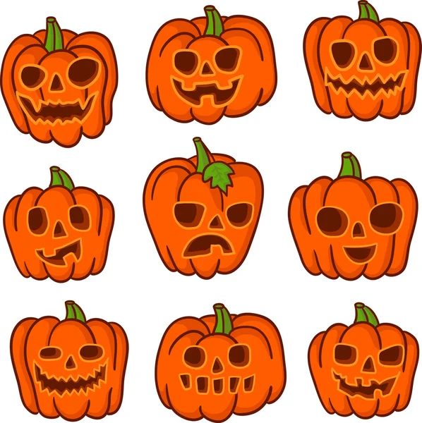 Conjunto de abóboras de Halloween. Set of Vector Halloween Elements (em inglês). Dia das Bruxas. Ilustração vetorial . — Vetor de Stock