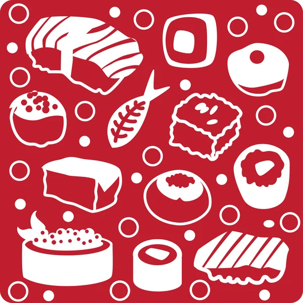Sushi, Set, rot, weiß, Fischfutter — Stockvektor