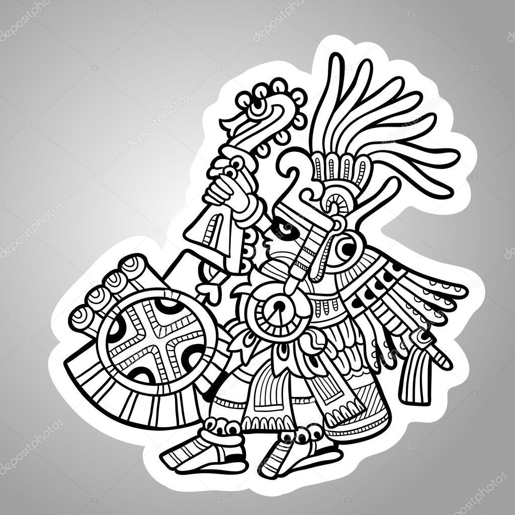 Person. Illustration of the Maya object. Maya design elements. Black and white.