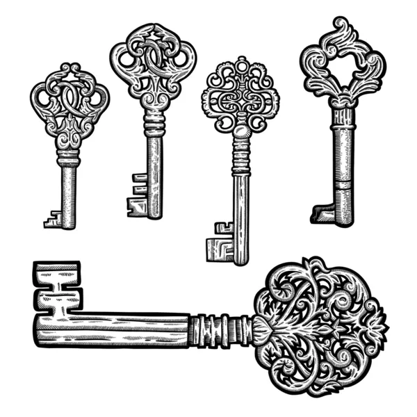 vintage eski anahtar kümesi. Retro illüstrasyon oyma. yalıtılmış nesne.