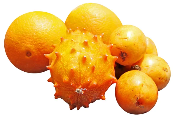 Екзотичні фрукти: апельсин, ківану і суккулент - ізольовані на білому фоні — стокове фото