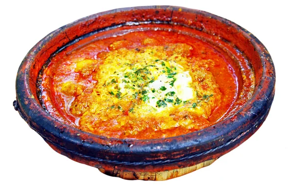 Morocco national dish - tajine of meet with eggs and vegetables — Stock Photo, Image